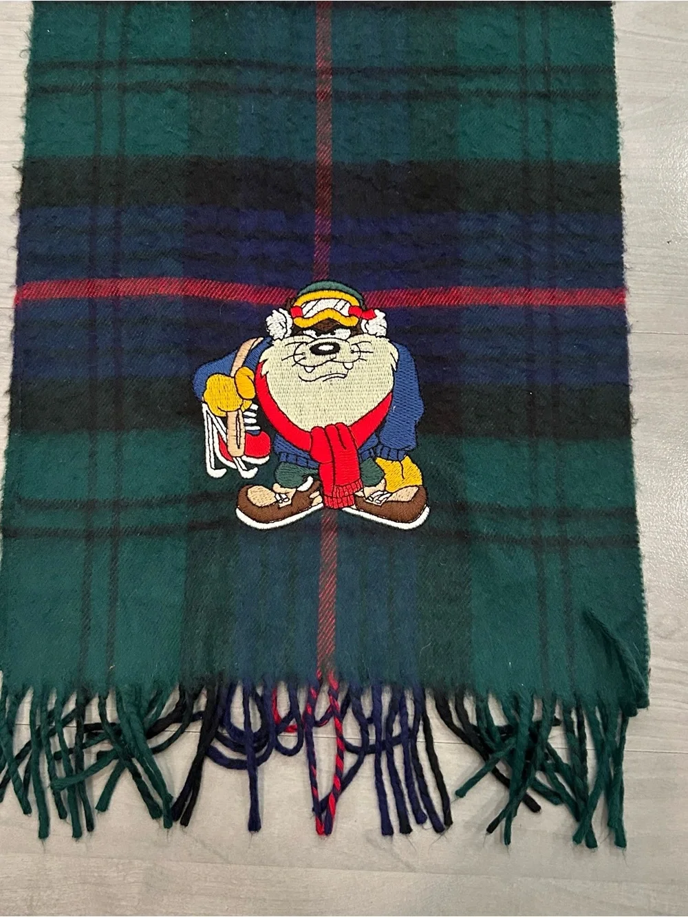 Vintage 1993 Looney Tunes Taz Tasmanian Devil Ski Plaid Scarf Made Japan